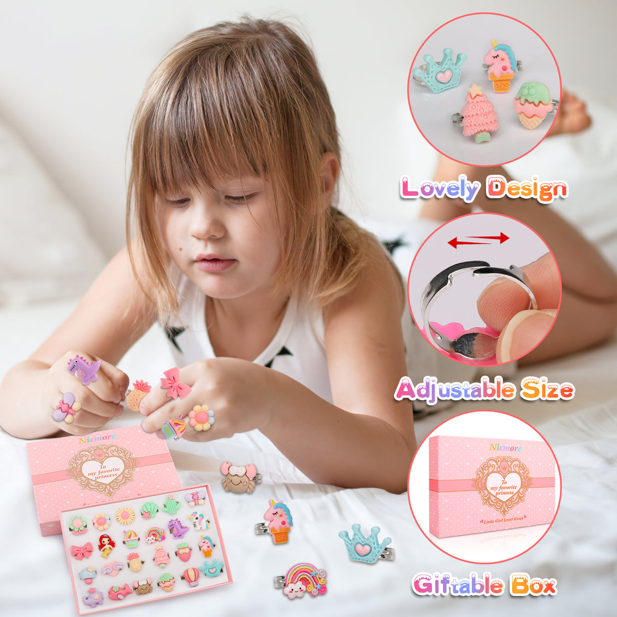 Great Choice Products Kids Jewelry Rings for Girls, Toys for Girls Age 3 4 5-7 8 Birthday Christmas Gifts Stocking Stuffers, 50 Pcs Rings Kids